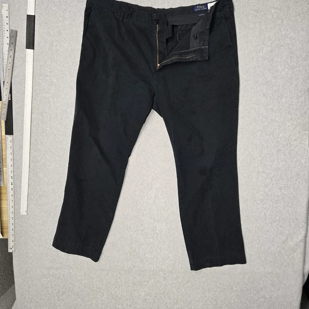 Polo Ralph Lauren Men Pants 42B-30 BIG Black Chino Twill Button Zipper Classic